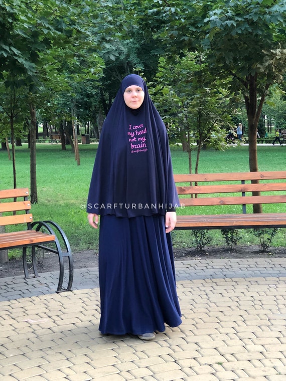 Navy Blue Muslim Khimar Suit Long Hijab 