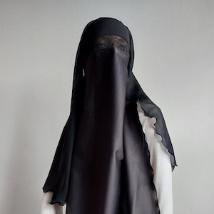 Burqa en niqab noir avec voile : filet transparent, polyester viscose soie