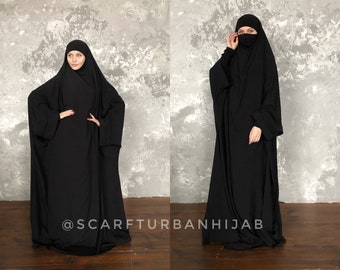 Black crepe Chiffon long khimar, hajj clothing , jilbab , cape, burqa