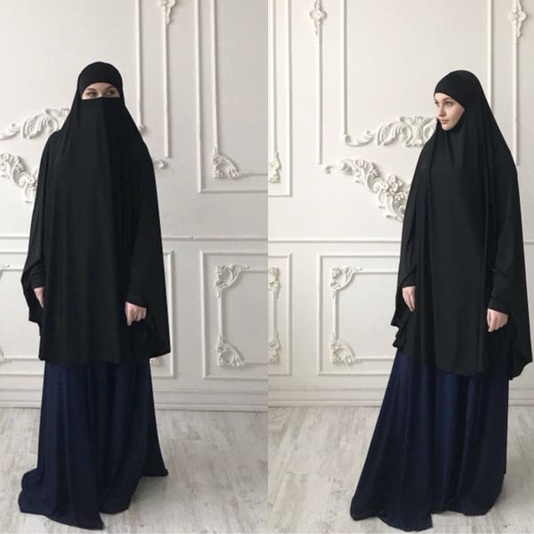 Black Transformer Khimar, niqab jilbab , black niqab burqa, traditional 1 piece hijab, ready to wear hijab, abaya muslim gift