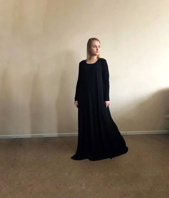 Black Maxi Dress Casual Abaya Oversize Long Sleeve Dress | Etsy Canada