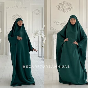 Emerald suede Khimar, muslim winter dress, traditional ready to wear jilbab , prayer Dress, islamic Burqa