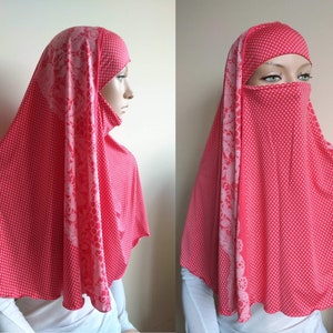 Coral Transformer hijab niqab, elegant niqab, traditional hijab, 1 piece hijab, ready  to wear hijab,  prayer scarf
