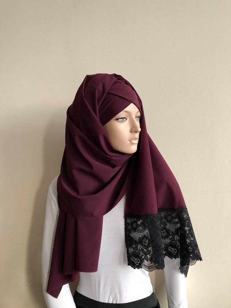 Burgundy Hijab Ready to Wear Hijab Lace Scarf Scarf | Etsy
