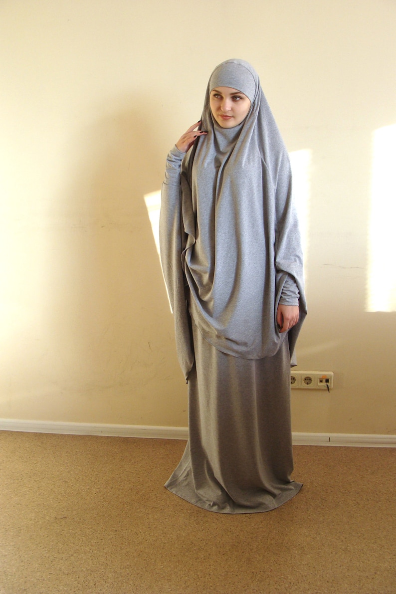 Franch khimar gray suit, Muslim sport suit, Maxi skirt, Islamic dress, Long hijab, Stylish Sport Burqa, Gray Niqab, Islam cover image 2