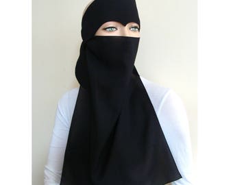 Black Crepe Chiffon Niqab, Face Veil