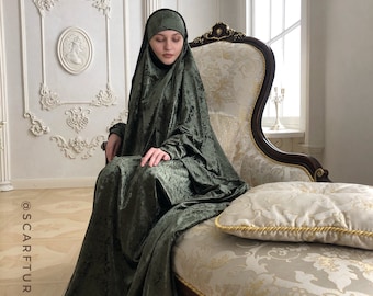 Khimar in velluto color cachi, abito musulmano, jilbab nikab Transformer, hijab tradizionale pronto da indossare, abito da preghiera, burqa islamico