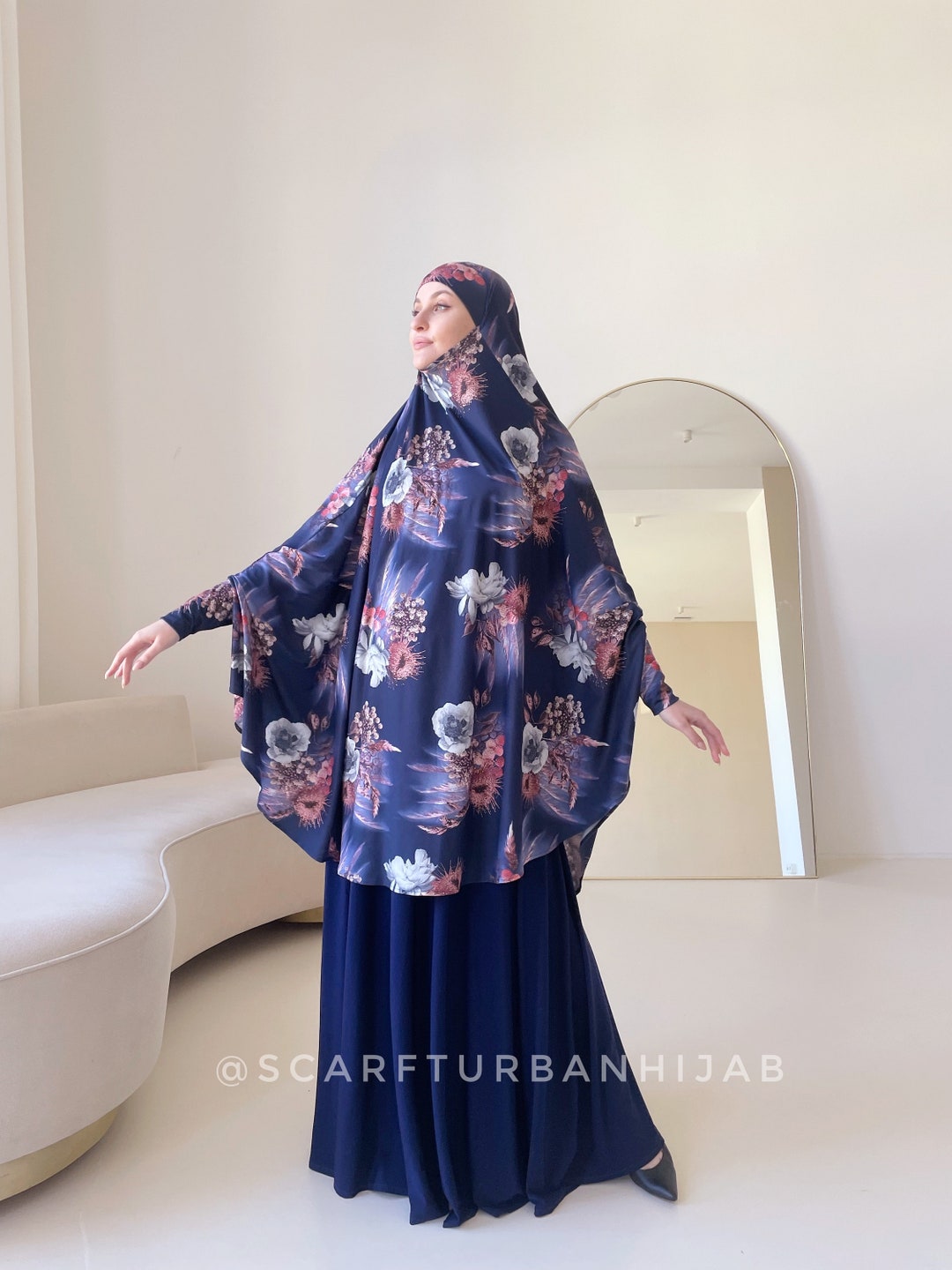 Transformer  navy blue floral print Khimar niqab main image 1
