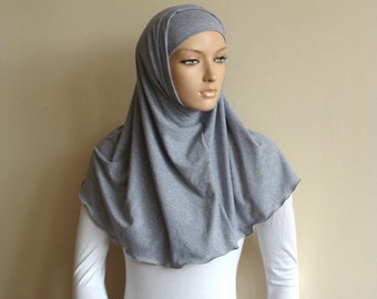 Melange gray Hijab Two Piece,Al Amira style,  Bone Hijab, Scarf handmade, viscose hijab, prayer scarf, islamic scarf, sport hijab, burqa