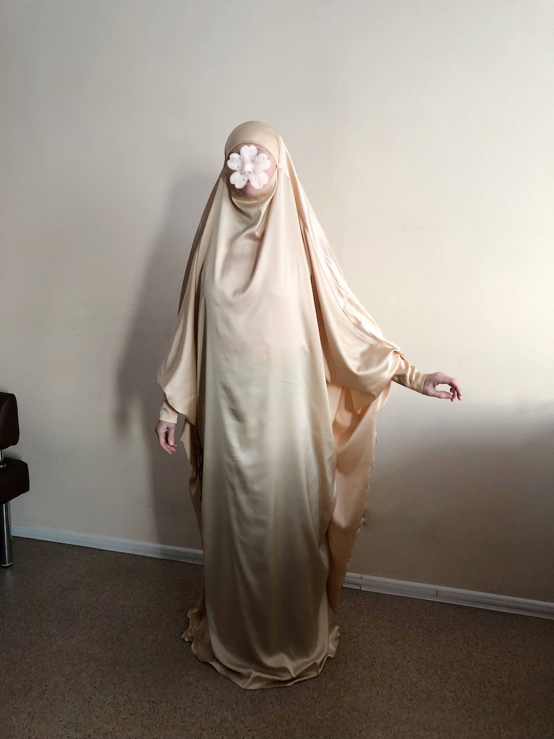 Long gold Silk Khimar muslim dress nikkah Burqa Wedding | Etsy
