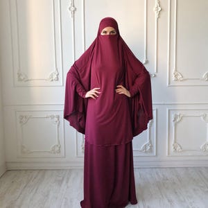 Burgundy Jilbab Suit, Transformer Khimar Niqab, Islamic Dress