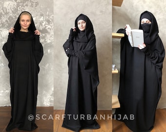 Black wool fee size maxi dress with hood, Wiccan mantle dress, plus size evening clothing, wedding elegant dress, Muslim abaya