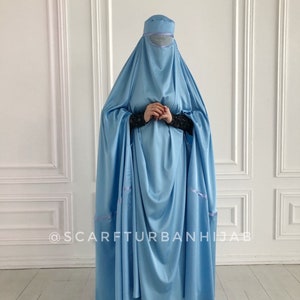 Sky Blue Afghan burqa, silk khimar cape, niqab, full long hijab image 9