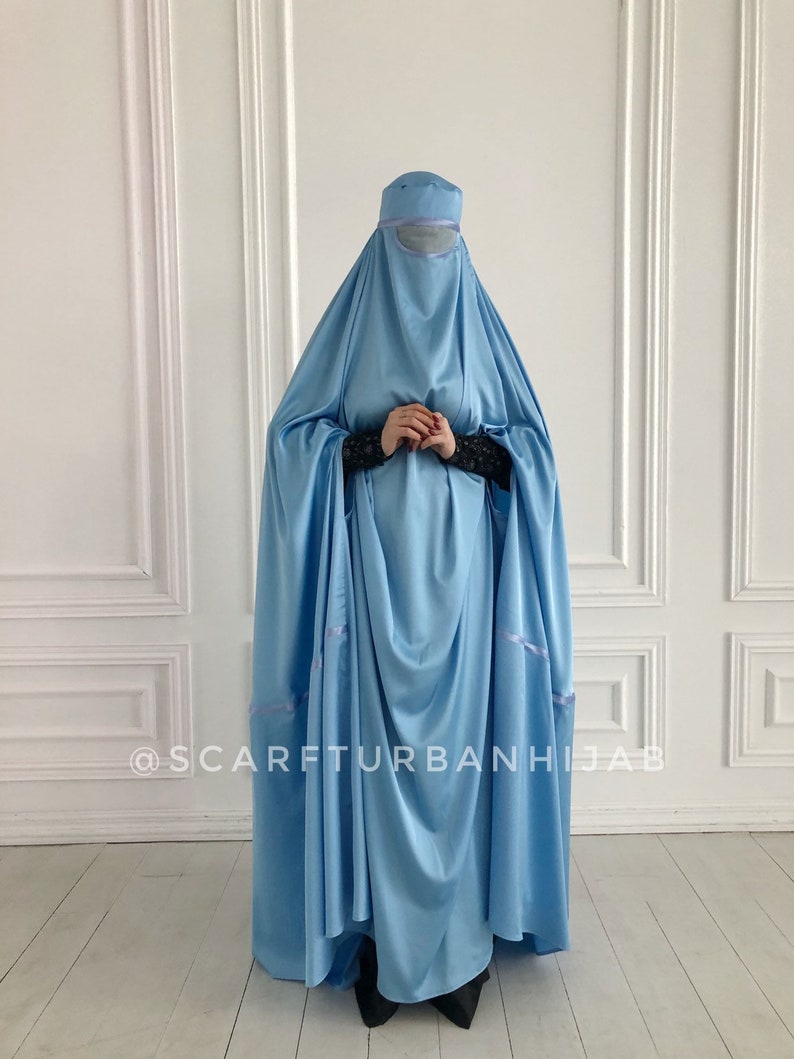 Sky Blue Afghan burqa, silk khimar cape, niqab, full long hijab image 9