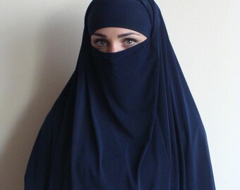 Dark Blue Jersey Transformer Hijab Niqab, Ready To Wear