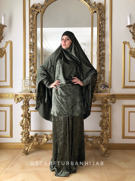 Khaki Velvet Jilbab Suit With Skirt Transformer Khimar Niqab