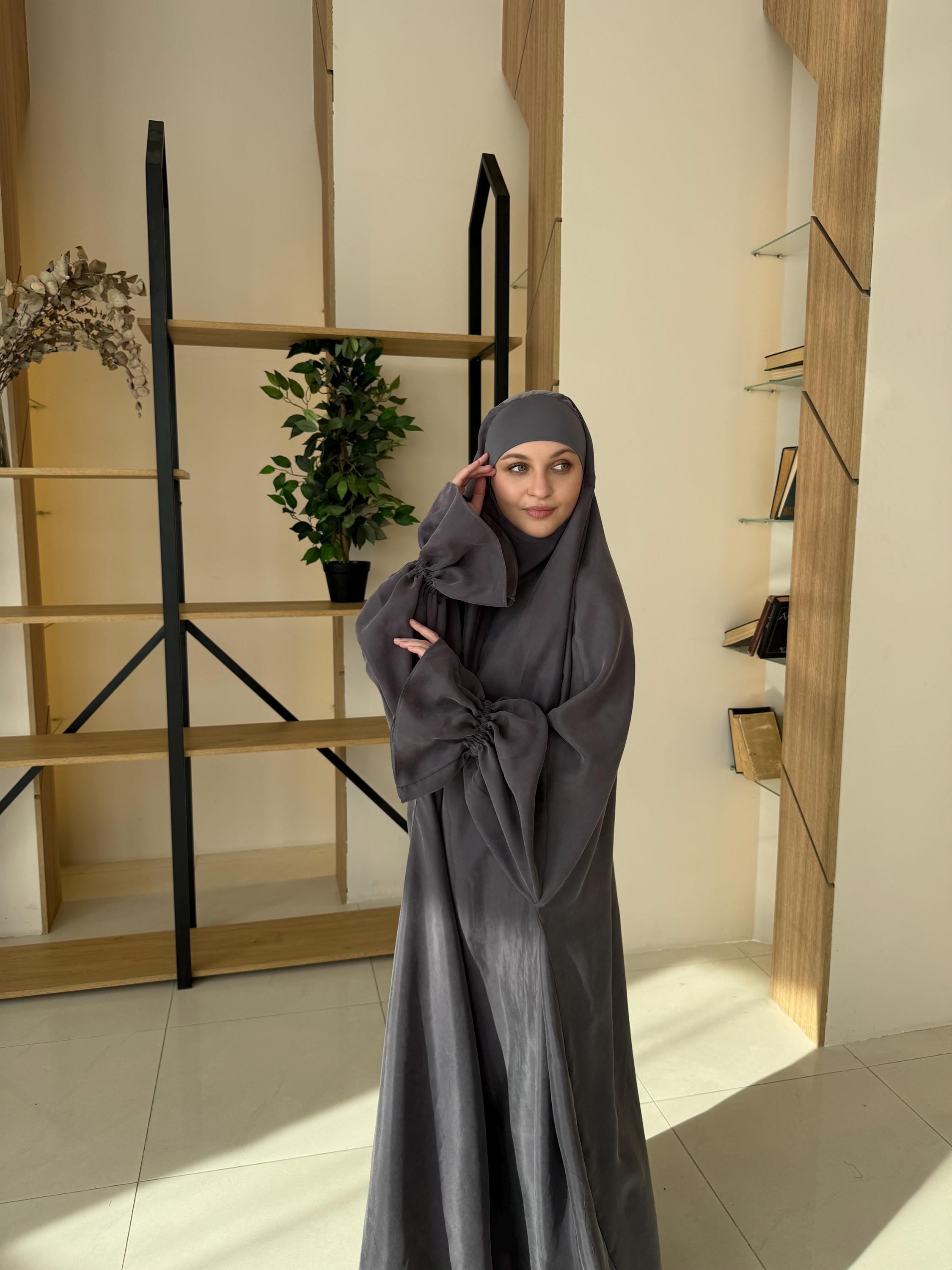 knee length dress hijab Casual Zippered Belted Modest Dress