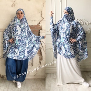 White and blue khimar suit, Muslim sport suit, denim pants, Islamic clothing, Long hijab, Stylish Sport jilbab