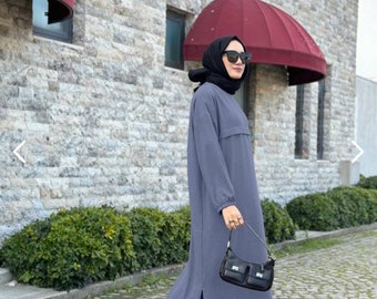 Elegant Gray Crepe Women's Trouser Suit - Comfortable, Stylish, and Sharia-Compliant