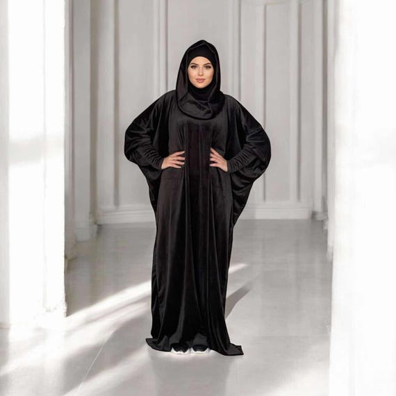 Black Velour Hooded Maxi Dress, Plus Size Abaya - Etsy