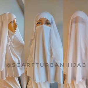White Niqab veil transformer, closed face niqab, traditional hijab, Burqa, ready  to wear hijab,  prayer scarf, Hajji clothing