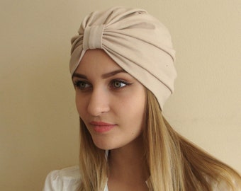 Turbante de punto de viscosa, pañuelo para la cabeza color ponche de huevo, sombrero boho chic