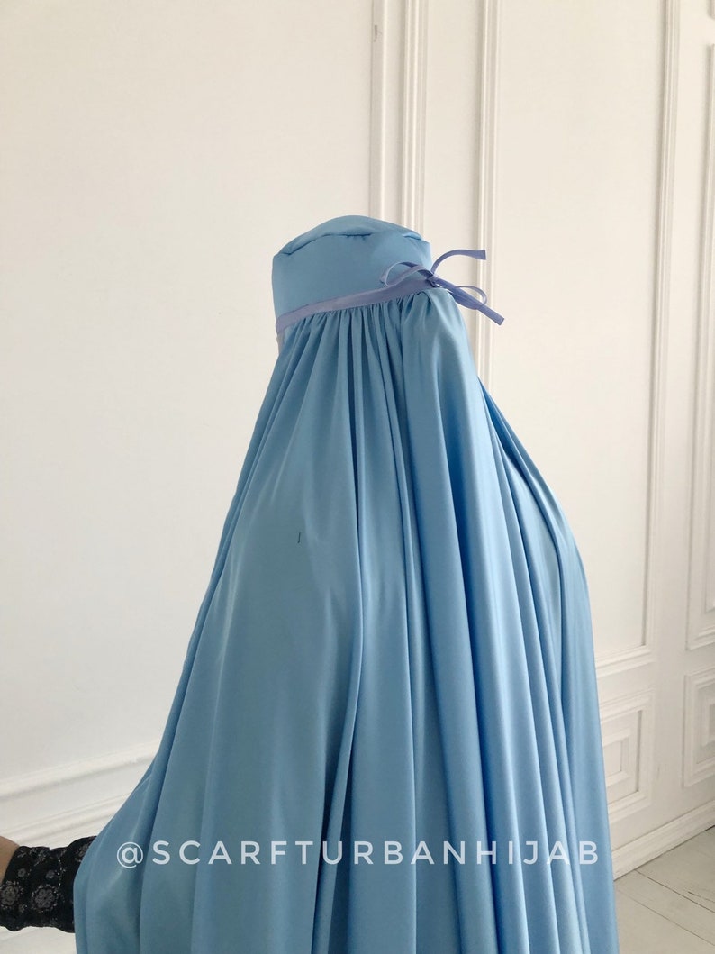 Sky Blue Afghan burqa, silk khimar cape, niqab, full long hijab image 7