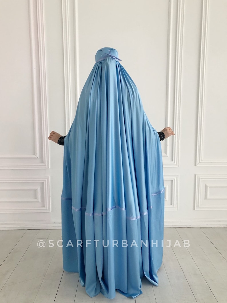 Sky Blue Afghan burqa, silk khimar cape, niqab, full long hijab image 4