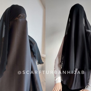 Black niqab burqa with veil, noir traditional burqa, hajji burka hijab, arabic headdress, face covering,chador image 1