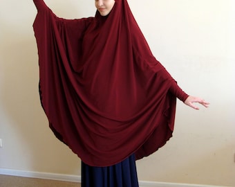 Burgundy Jersey Khimar Niqab, French Hijab, Ready to Wear