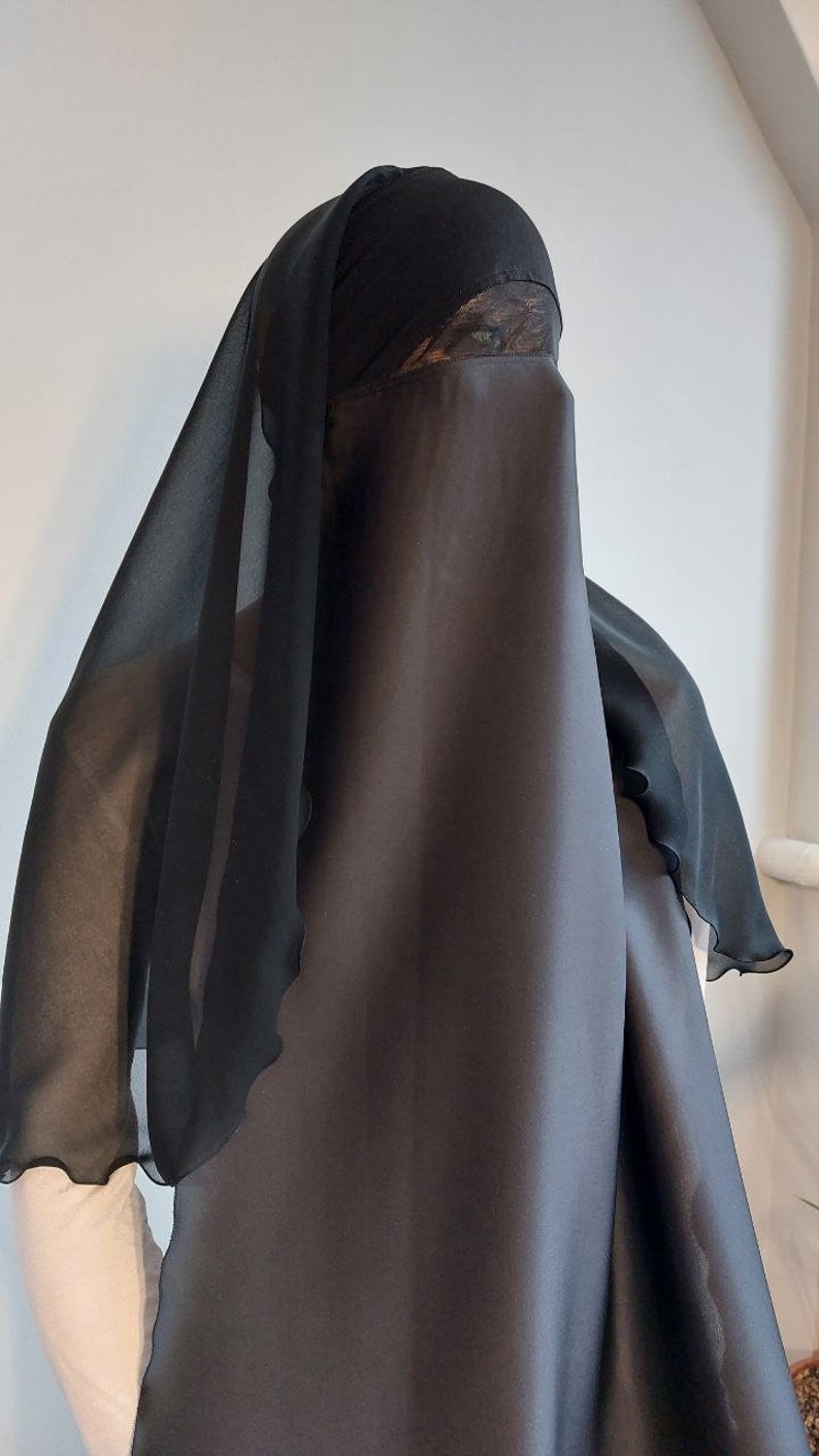 Black niqab burqa with veil, noir traditional burqa, hajji burka hijab, arabic headdress, face covering,chador image 6