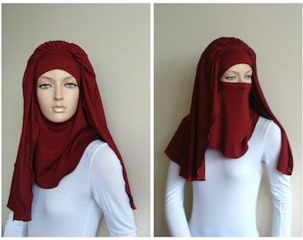 Transformer voluminous hijab, wine niqab transformer, niqab, granet nikab, traditional hijab, 1 piece hijab, ready to wear hijab