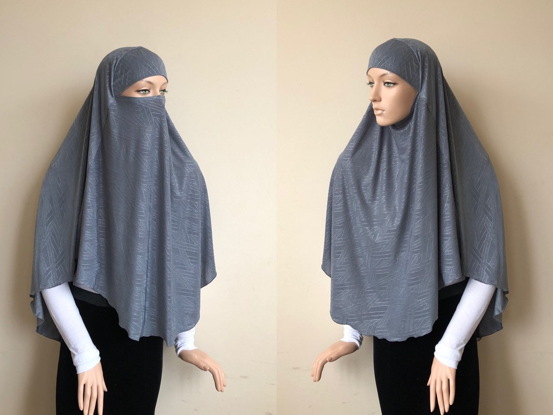 Shiny Gray Khimar Traditional Hijab 1 Piece Hijab Ready to - Etsy