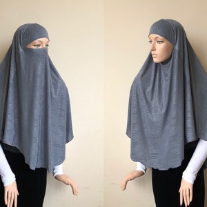 Shiny gray khimar, traditional hijab, 1 piece hijab, ready  to wear hijab, muslim wear, jelbab