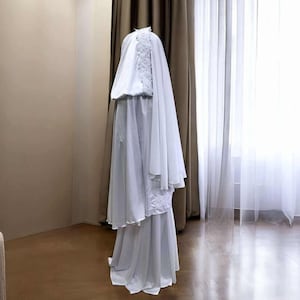Elegant Silk Muslim Wedding Jilbab, Lace Khimar, Nikah Dress