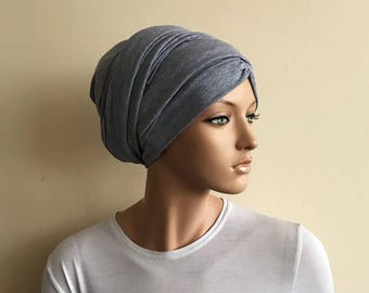 Grijze jersey tulband, volume hijab, elegante hoofdbedekking