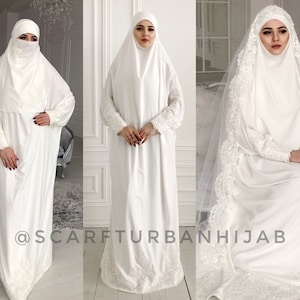 Gorgeous wedding costume for Muslim, islamic bridal khimar, wedding jilbab, nikkah, Hajj clothing