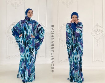 Blue colorful Maxi Dress Plus Size, Elegant Prayer dress, Farasha Caftan, Muslim abaya, Modern hijab, Burqa, Namaz salat dress, islamic gift