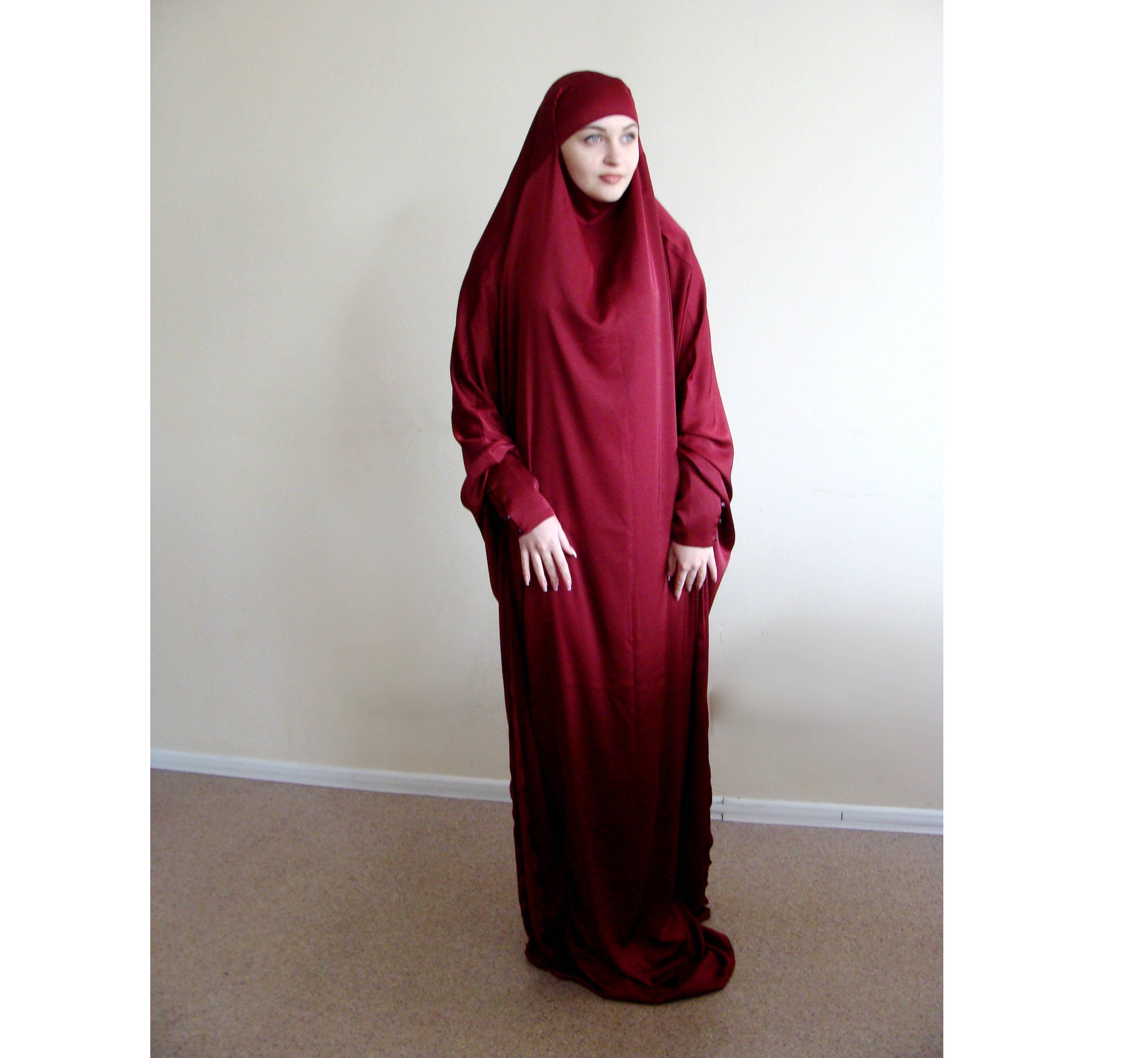 Longue soie Khimar robe musulmane Burqa bourgogne mariage Longue soie Khimar robe musulmane Burqa bourgogne mariage