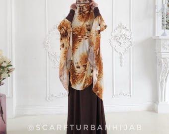 Hijab jilbab Khimar con stampa floreale, beige e marrone, pronto da indossare