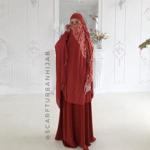 Coral Lace Jilbab, Elegant Muslim Khimar, Prayer Abaya