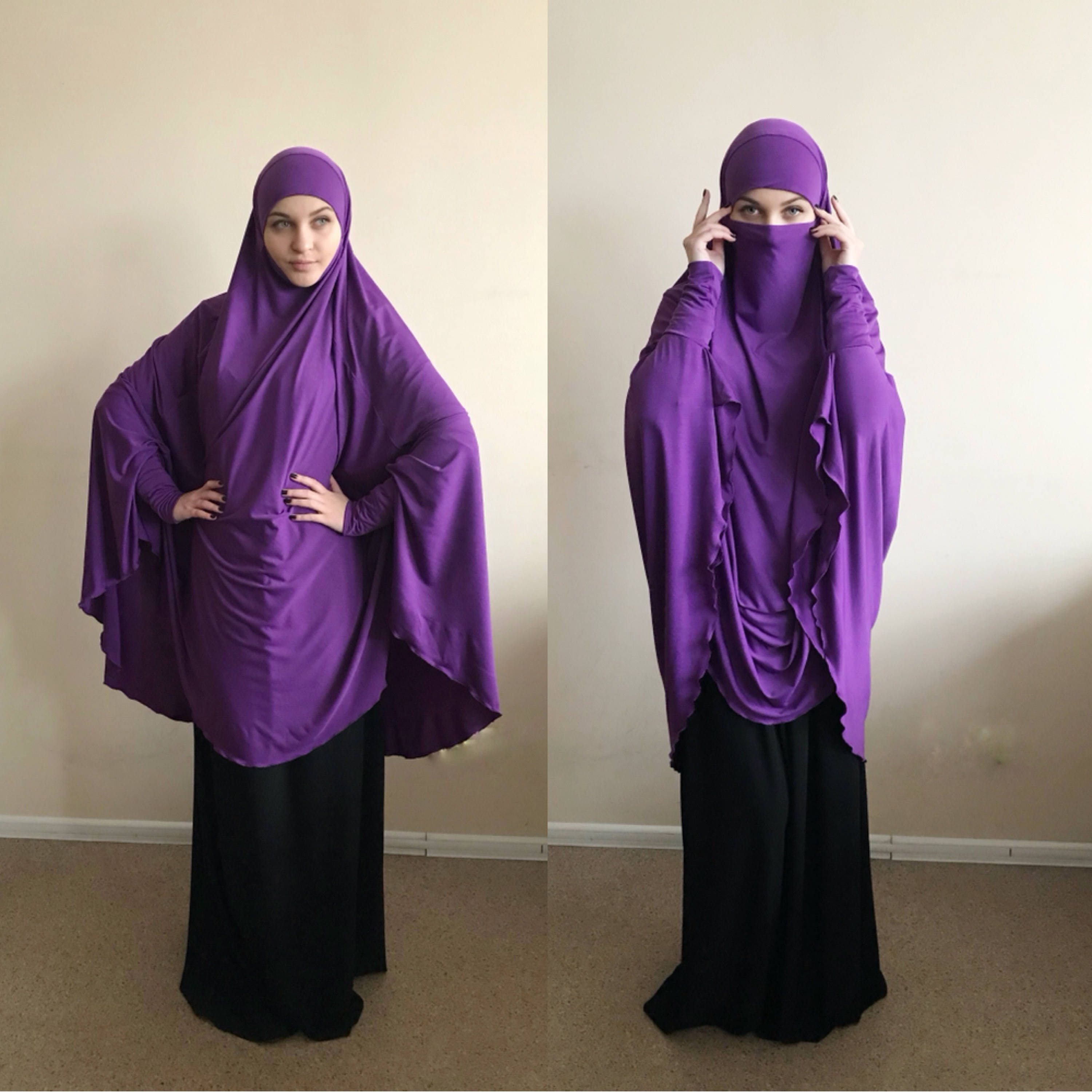 Islamic Purple Khimar Jilbab Niqab Transformer Lilac Niqab image