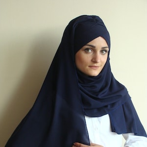 Stylish Turban Hijab, ready to wear hijab, chapel scarf, Scarf Handmade, Dark blue hijab, Muslim fashion, Turban
