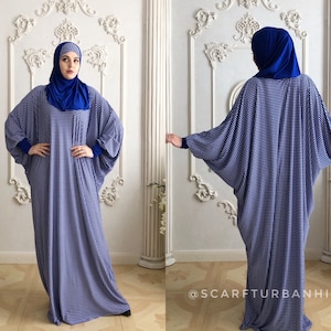 Houndstooth blue Maxi Dress Plus Size, muslim Prayer dress, Dubai abaya Caftan, Boho dress, islamic clothing, Modern hijab, Burqa