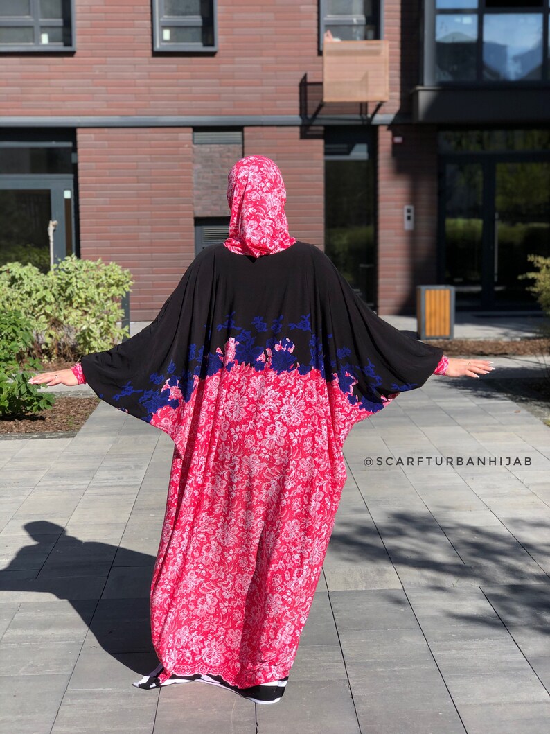Muslim Pattern Pink Pink Floral Muslim Prayer Dress With Scarf Hijab, Viscose Jersey Abaya ...