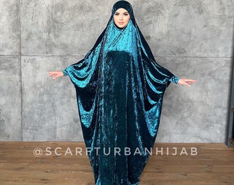 Khimar Jilbab in velluto turchese, abito da preghiera islamico