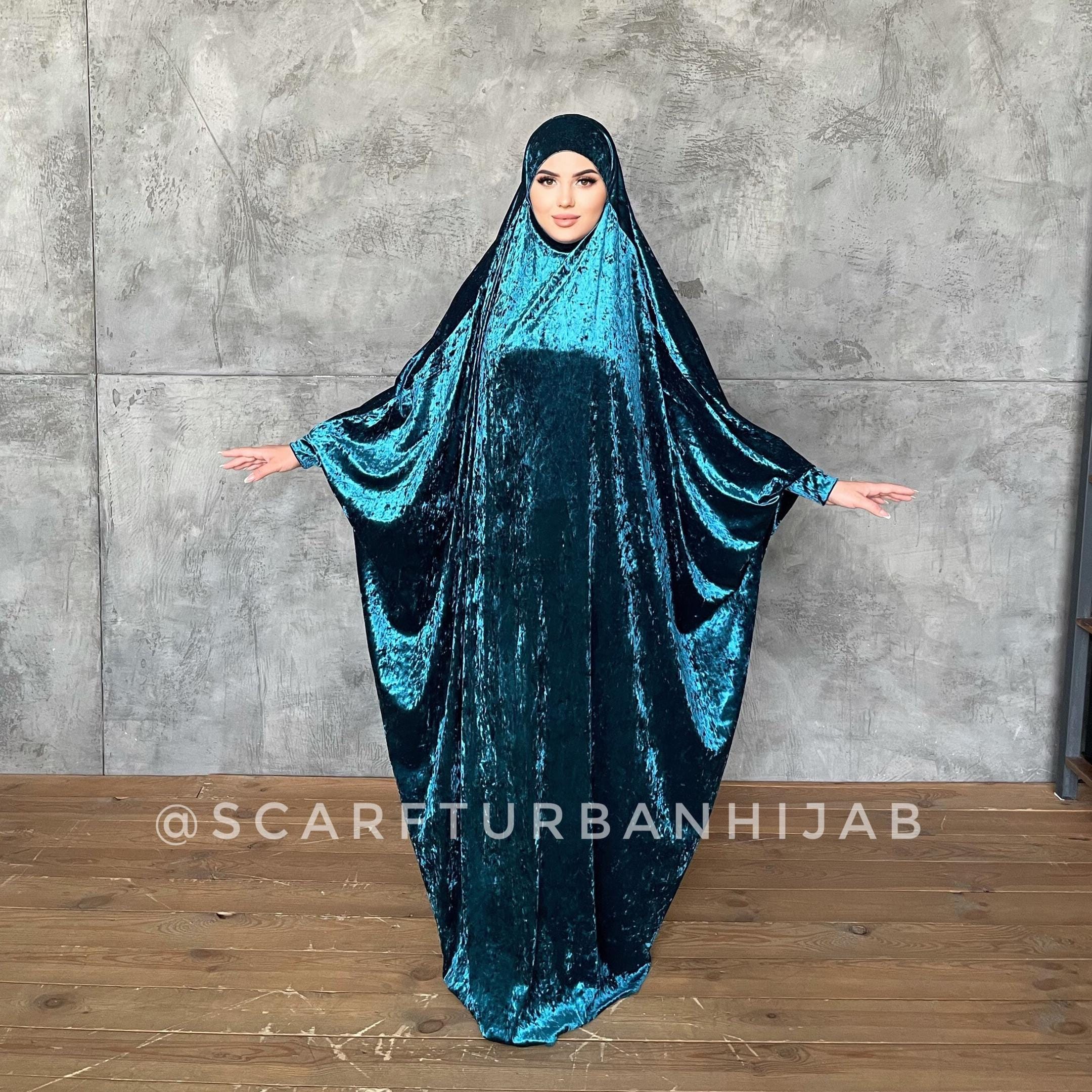 Turquoise Velvet Khimar Jilbab, Islamic Prayer Dress