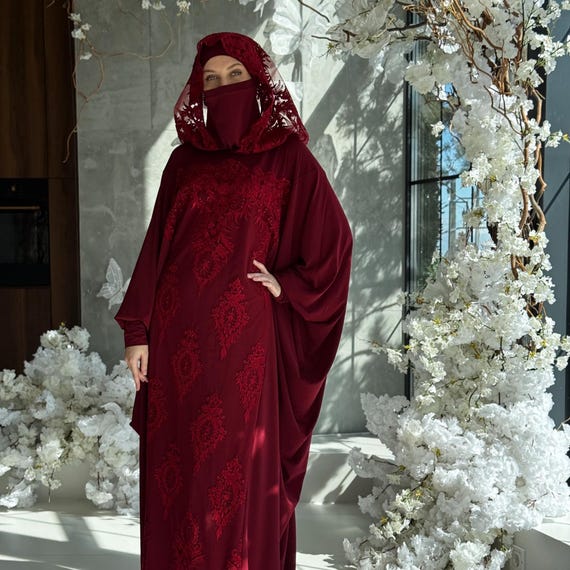 burgundy abaya dress Lace Hood Dress, Islamic Wedding Outfit, Niqab Underscarf Color:black short sleeve dress+apron+hairband Blue Pink Striped Cotton 912 Balanced and beautifully composed