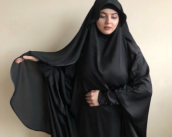 Zwarte crêpe sluier van chiffon, moslimkleding, hijab