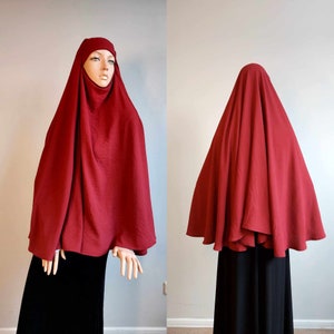 Burgundy instant crepe hijab, free size himar, long jilbab hijab nikab, islamic wear, ready to wear hijab, prayer scarf, muslim burqa, namaz